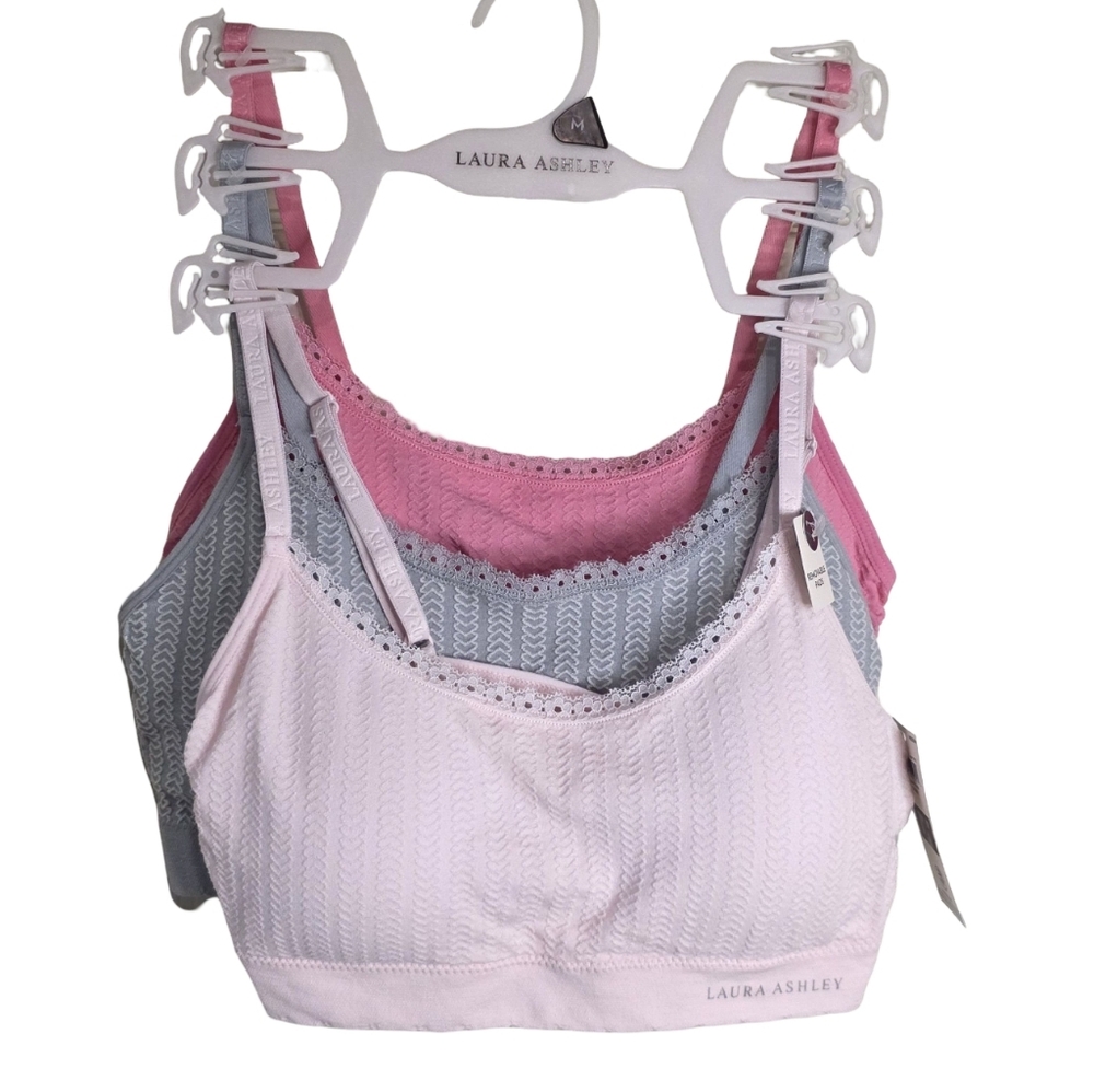 Laura Ashley Lace 3pk Bralettes Bras Active Comfy Lounge Comfy Size Medium New